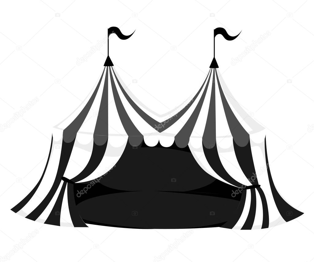 Silhouette of circus or carnival tent with flags and red floor vector illustration on white background web site page and mobile app design