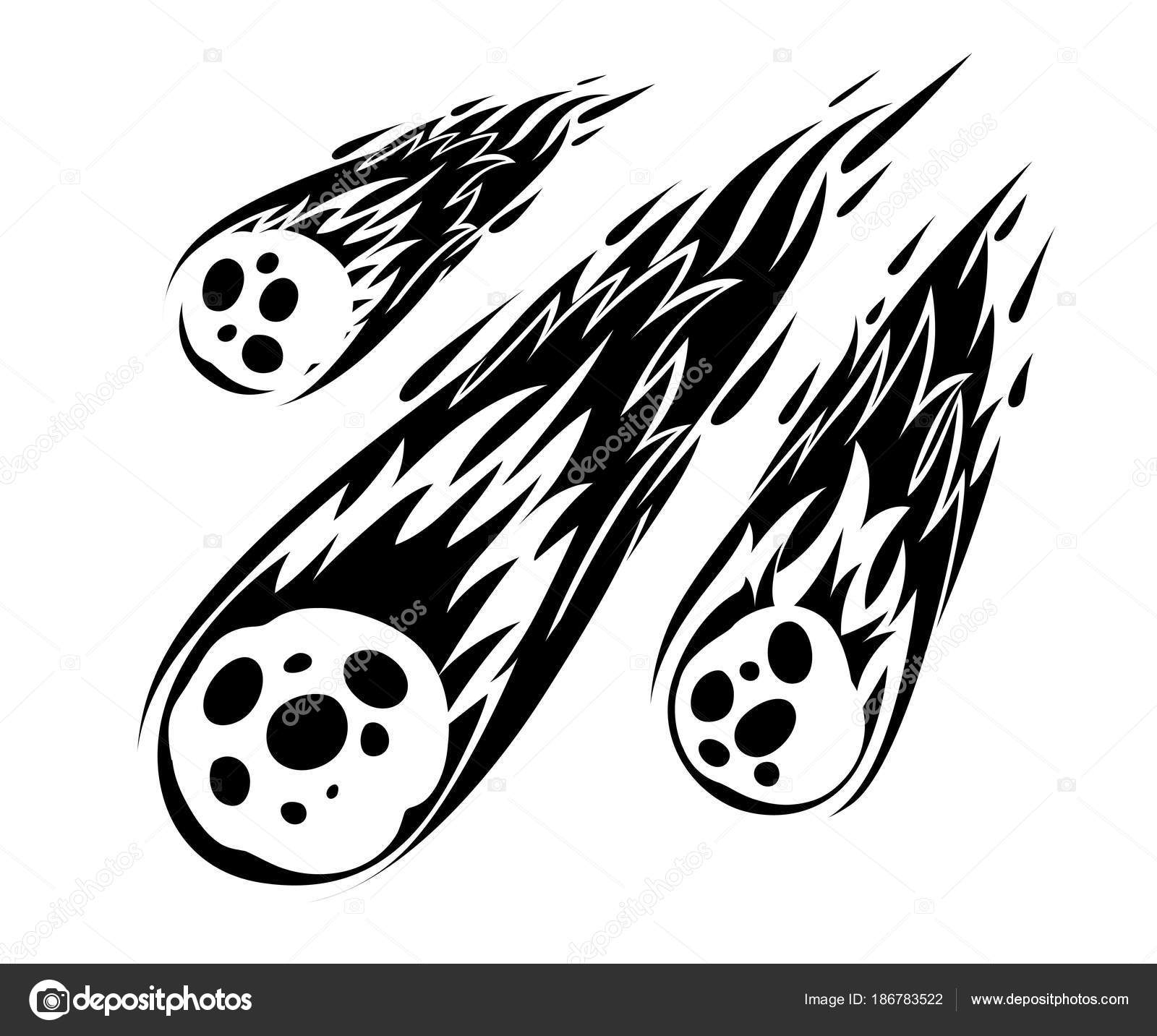 Silhouette of flame meteorite. Meteor rain fall on in cartoon