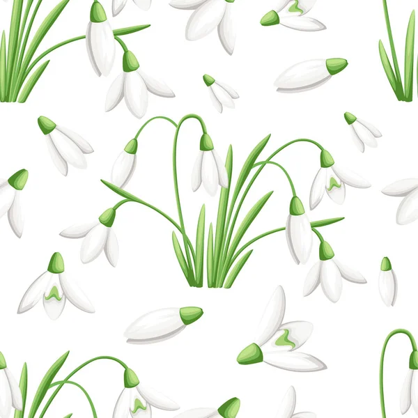 Nahtlose Muster der Frühlingsblume. die ersten Schneeglöckchen galanthus. Blumen zur Dekoration. Vektor-Illustration isoliert auf weißem Hintergrund. Webseite und mobiles App-Design — Stockvektor