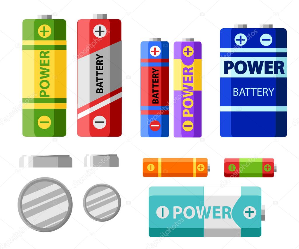 Battery pack. Primary cells or non-rechargeable batteries. Secondary cells or accumulators. Car battery. Illustration of the strength of the bank.vector.