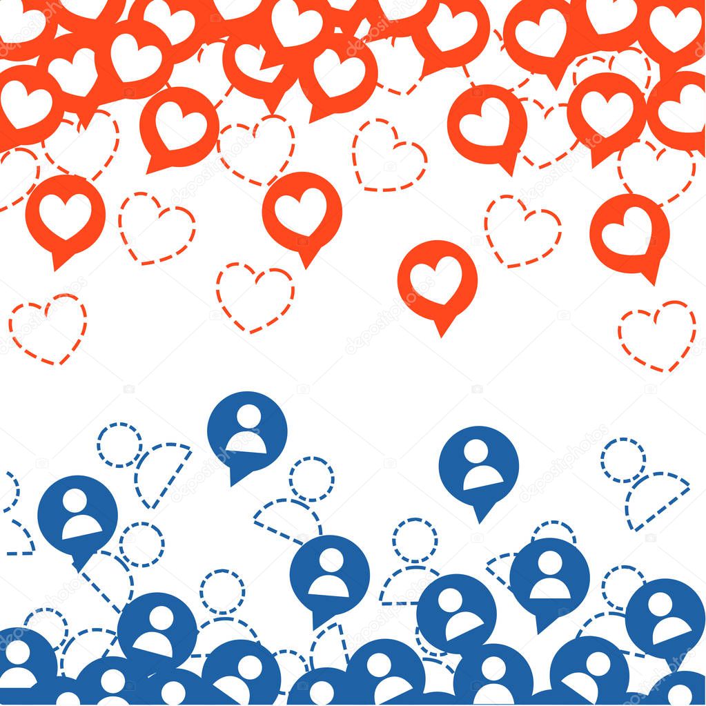Get more likes. Red and blue icons. SEO concept. Design elements for social network,marketing. Vector illustration isolated on white background. Web site page and mobile app design.
