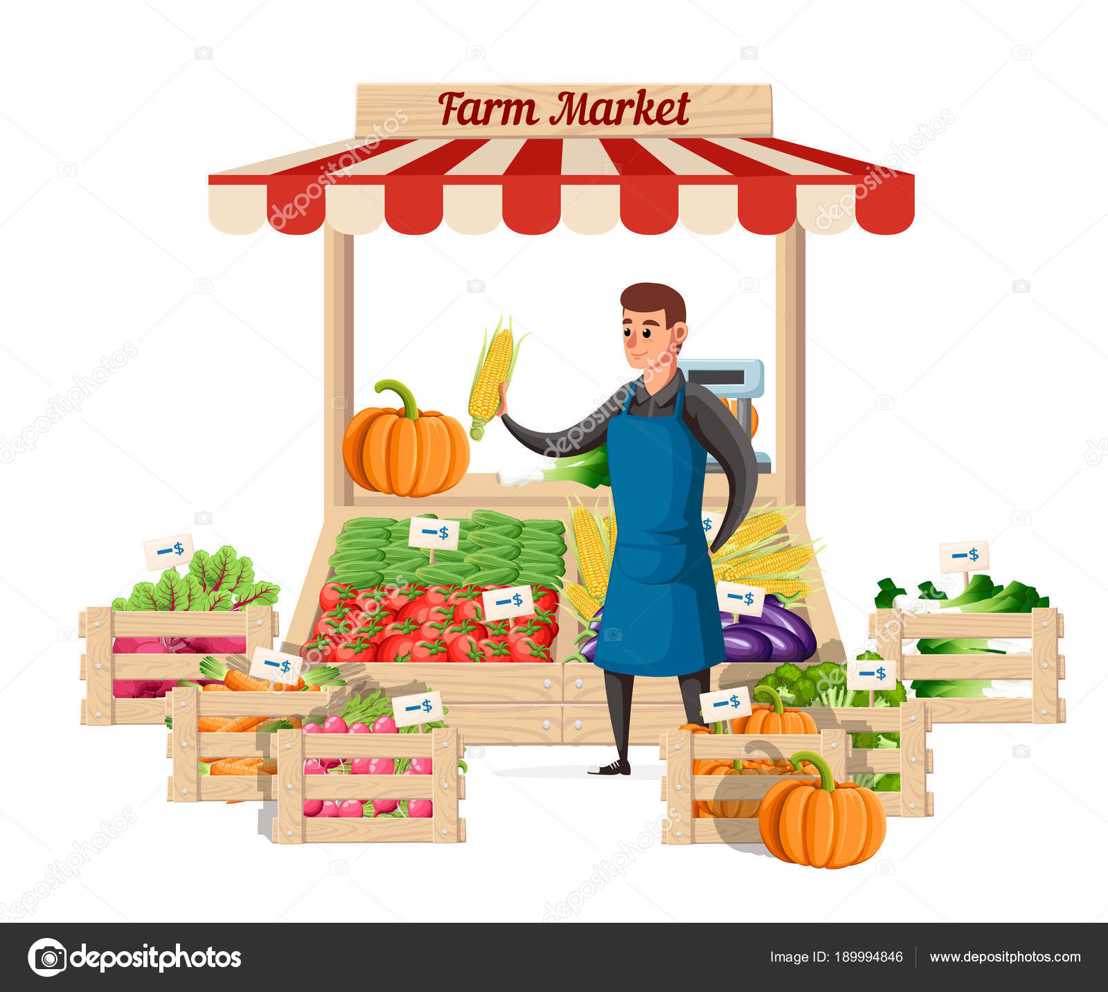 Farmer vegetable seller at the counter organic food farm. Street seller with stall with vegetable. Vector illustration isolated on white background. Website page and mobile app design Stock Vector Image by ©.com # Farmer vegetable seller at the counter organic food farm. Street seller with stall with vegetable. Vector illustration isolated on white background. Website page and mobile app design Stock Vector Image by ©.com #