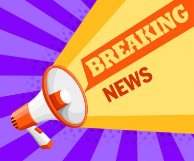 Renkli beyaz megafon. Megafon için protesto mitingleri veya kamu konuşma için ses yükseltecek. Son dakika haber kavramı. Vektör çizim mor zemin üzerine. Web sitesi sayfası ve mobil uygulaması