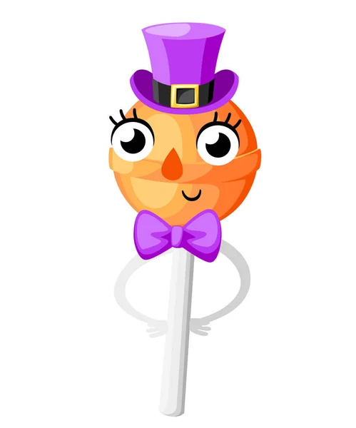 Appelsiinitikkari. Sarjakuva tyyli hahmo suunnittelu. Tikkari hattu ja rusetti. Vector kuva eristetty valkoisella taustalla. Web-sivuston sivu ja mobiilisovelluksen suunnittelu — vektorikuva