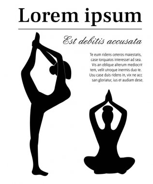 Siyah siluet. Kadın jimnastikçi katta. Jimnastik kavramı, metniniz için yer ile. Beyaz arka plan üzerinde vektör çizim. Web sitesi sayfası ve mobil uygulaması