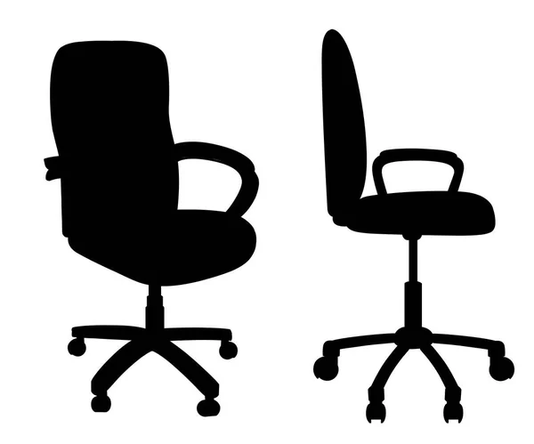 Schwarzer Bürostuhl isoliert auf weißem Hintergrund. leerer Sitz für Mitarbeiter. ergonomischer Sessel für den Geschäftsführer. Möbelikone. Vektorillustration. schwarze Silhouette. — Stockvektor