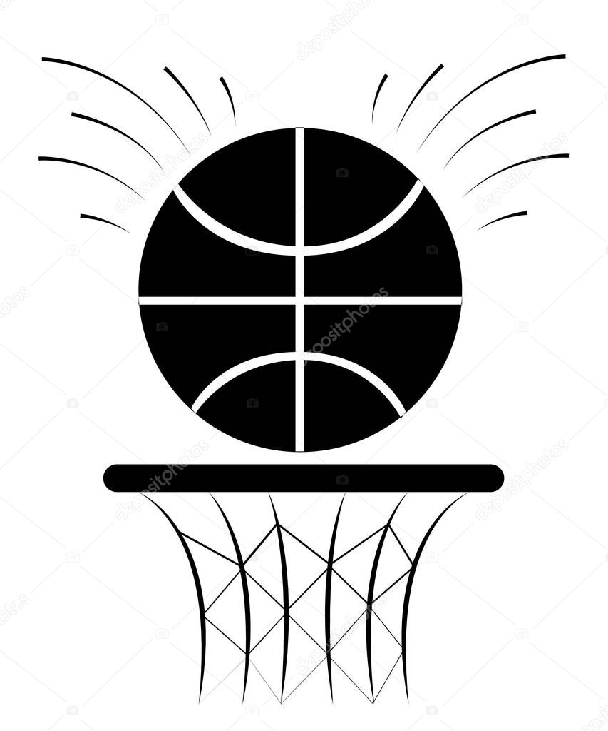 Black silhouette. Basketball hoop and ball. Vector illustration isolated on white background. Website page and mobile app design