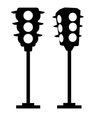 Siyah siluet. Trafik lambası. Dikey trafik sinyalleri. Karikatür tarzı tasarım. Beyaz arka plan üzerinde izole vektör çizim. Web sitesi sayfası ve mobil uygulaması tasarım