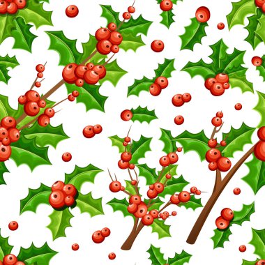 Dikişsiz desen Noel ökseotu. Dallar yeşil yaprakları ile ökseotu. Karikatür tarzı tasarım. Beyaz arka plan üzerinde vektör çizim