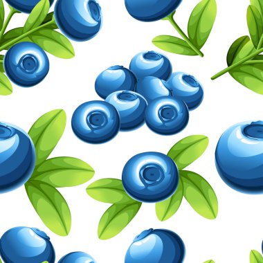Yaban mersini seamless modeli. Blueberry yeşil yaprakları ile vektör Illustration. Vektör çizim dekoratif afiş, amblem doğal ürün, çiftçi pazarı için. Web sayfası ve mobil uygulaması