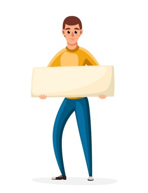 Saydamlık yok, siyasi protesto aktivizm ile banner tutan adam. Grev kavramı. Karikatür tarzı karakter tasarımı. Vektör illüstrasyon izole beyaz arka plan Web sayfası ve mobil uygulaması