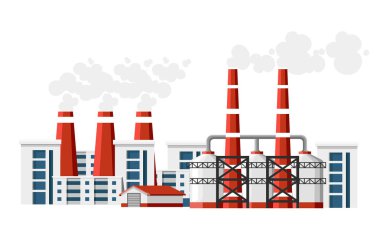 Fabrikalar duman boruları. Çevre kirliliği sorunu. Dünya fabrika karbon gazı kirleten. Vektör düz çizim. Beyaz arka plan üzerinde izole vektör çizim