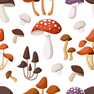 Seamless modeli dekoratif mantar şekil. Karikatür tarzı tasarım. Beyaz arka plan üzerinde vektör çizim. Web sitesi sayfası ve mobil uygulaması tasarım