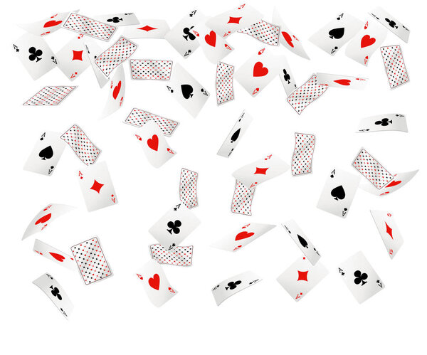 Set of ace playing cards. Falling playing cards. Back side design. Vector illustration isolated on white background. Web site page and mobile app design
