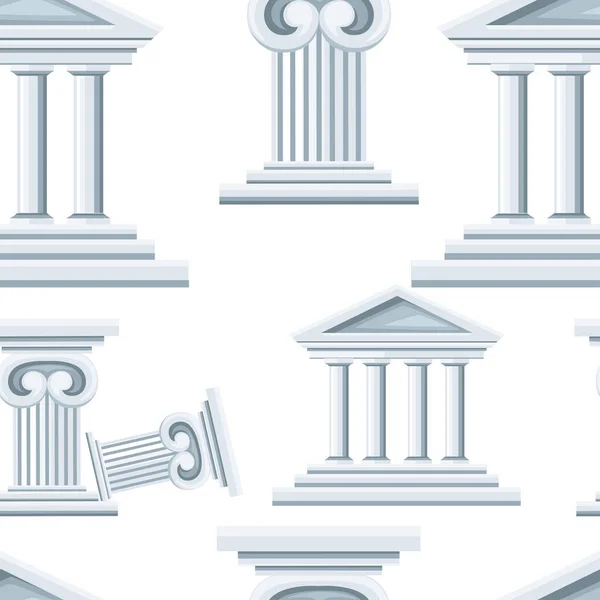 Nahtloses Muster griechischer Tempel und Säule. Bank-Symbol. flaches Design. Vektor-Illustration isoliert auf weißem Hintergrund. Webseite und mobile App — Stockvektor