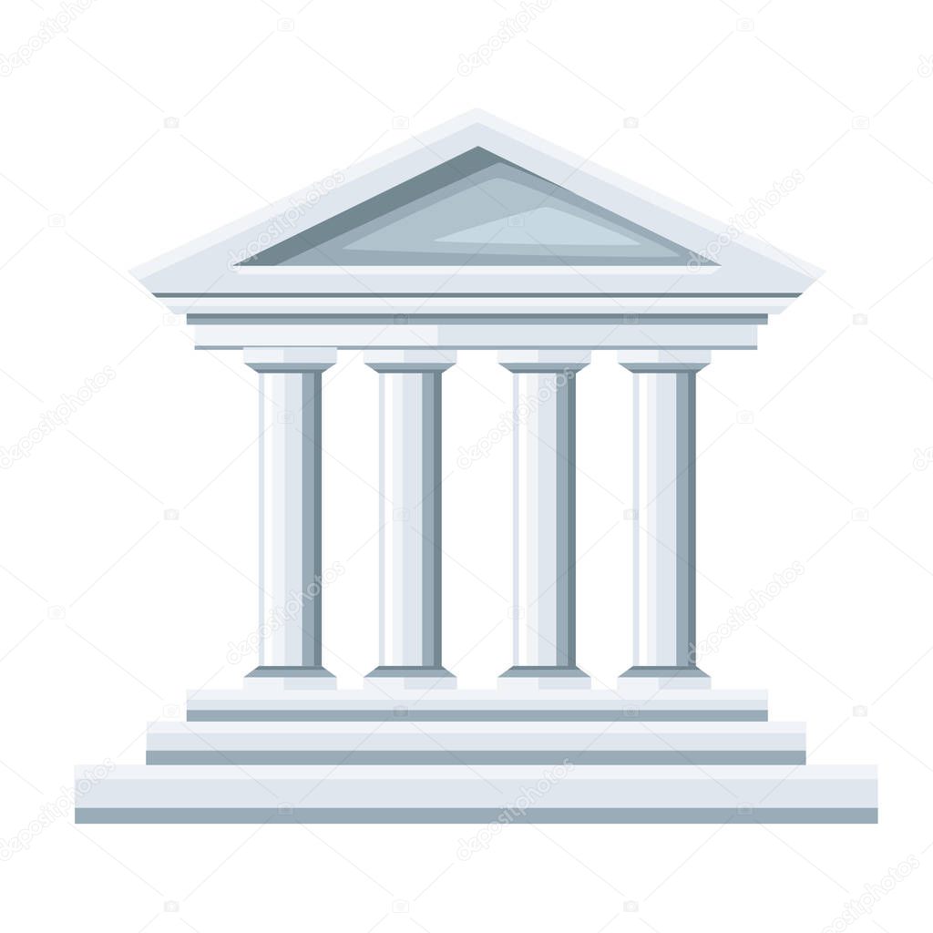 Greek temple illustration. Bank icon. Flat style design. Vector illustration isolated on white background. Web site page and mobile app
