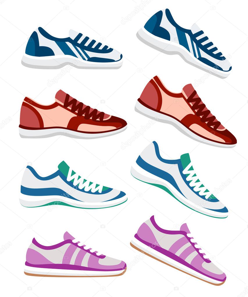 Sneaker shoe. Athletic sneakers vector illustration, fitness sport. Fashion sportwear, everyday sneakers. Vector illustration isolated on white background
