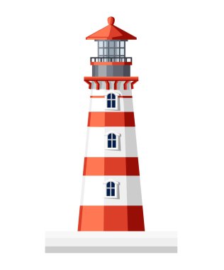 Deniz feneri bina. Düz tasarım stili. Beyaz arka plan üzerinde izole vektör çizim