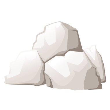 Grup taş. Düz çizgi film tarzı. Doğa ve manzara unsurları. Dağ kavramı. Beyaz arka plan üzerinde izole vektör çizim