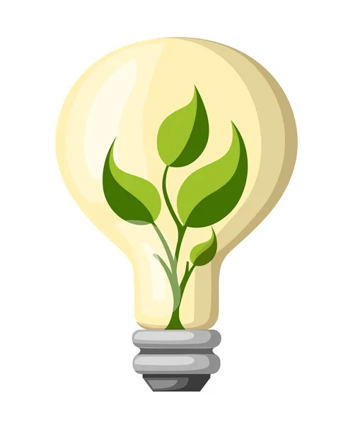 Lampadina ecologia. Eco lampada con una pianta all'interno. Concetto ecologico verde. Illustrazione vettoriale isolata su sfondo bianco — Vettoriale Stock