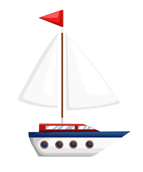 Bellissimo yacht a vela bianco e blu, la barca. Concetto di crociera. Concetto di viaggio estivo. Sport nautico. Illustrazione vettoriale piatta isolata su sfondo bianco — Vettoriale Stock