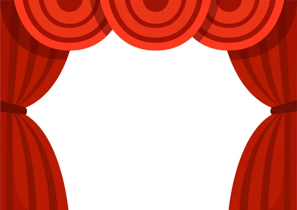 Otevřené červené závěsy. Klasické divadelní scéně. Plochá vektorové ilustrace izolované na bílém pozadí — Stockový vektor
