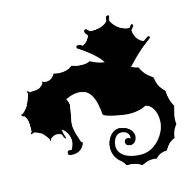 Siyah siluet sevimli deniz atı çizgi film deniz hayvanı tasarımı düz vektör çizimi beyaz arka planda izole