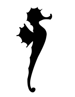 Siyah siluet sevimli deniz atı çizgi film deniz hayvanı tasarımı düz vektör çizimi beyaz arka planda izole