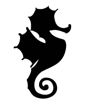 Siyah siluet sevimli deniz atı çizgi film deniz hayvanı tasarımı düz vektör çizimi beyaz arka planda izole