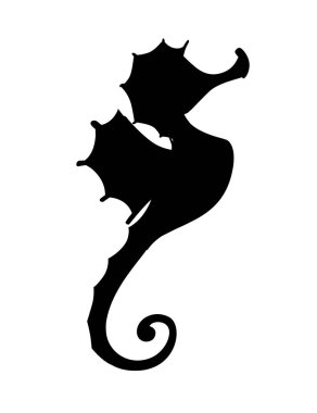 Siyah siluet sevimli deniz atı çizgi film deniz hayvanı tasarımı düz vektör çizimi beyaz arka planda izole