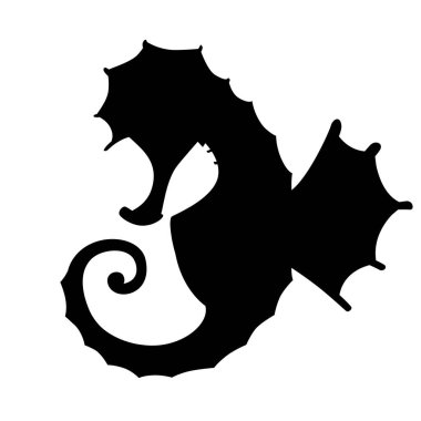 Siyah siluet sevimli deniz atı çizgi film deniz hayvanı tasarımı düz vektör çizimi beyaz arka planda izole