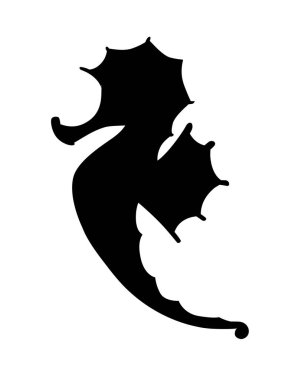 Siyah siluet sevimli deniz atı çizgi film deniz hayvanı tasarımı düz vektör çizimi beyaz arka planda izole