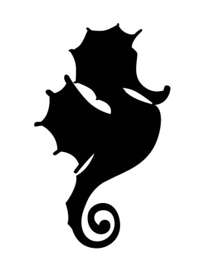 Siyah siluet sevimli deniz atı çizgi film deniz hayvanı tasarımı düz vektör çizimi beyaz arka planda izole