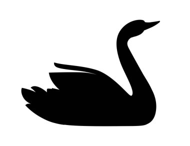 Siyah siluet kuğu en büyük uçan kuş su karikatürü hayvan tasarımı düz vektör çizimi beyaz arka planda izole