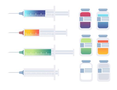Hyaluronik asit enjeksiyonu tıbbi şırınga ve kaplar cilt bakımı ve tıbbi müdahale düz vektör çizimi beyaz arka plan