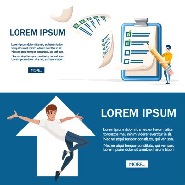 Üzerinde zıplayan adam ilanı olan pano beyaz arkaplan üzerinde düz vektör çizimi