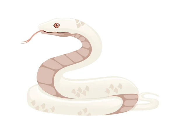 White albino serpiente dibujos animados sobre diseño animal ilustración vectorial plana aislada sobre fondo blanco — Vector de stock