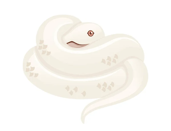 White albino serpiente dibujos animados sobre diseño animal ilustración vectorial plana aislada sobre fondo blanco — Vector de stock