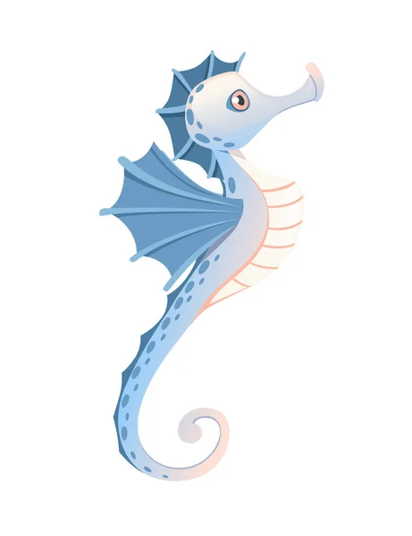 Carino adorabile blu cavalluccio marino cartone animato mare animale disegno piatto vettore illustrazione isolato su sfondo bianco — Vettoriale Stock