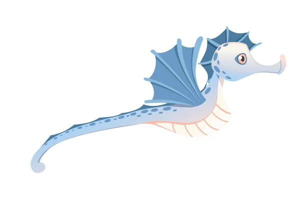 Nette entzückende blaue Seepferdchen Cartoon Meer Tier Design flache Vektor Illustration isoliert auf weißem Hintergrund — Stockvektor