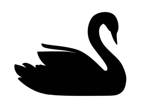 Cygne à silhouette noir le plus grand oiseau volant nager sur l'eau dessin animalier illustration vectorielle plane isolée sur fond blanc — Image vectorielle