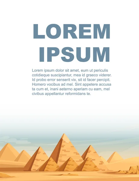 Giza Egipto Pirámides paisaje desértico con camellos plana vector ilustración vertical diseño banner. — Vector de stock