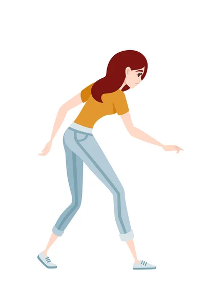 Mujer vestida de forma casual diseño de dibujos animados ilustración vectorial plana aislada sobre fondo blanco — Vector de stock