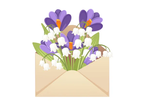 Paquete abierto de papel ecológico con ilustración vectorial plana de diseño creativo de flores de primavera sobre fondo blanco. — Archivo Imágenes Vectoriales