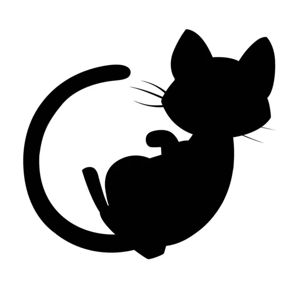 Silhouette noire mignonne adorable chat noir dessin animé animal dessin vectoriel plat sur fond blanc — Image vectorielle