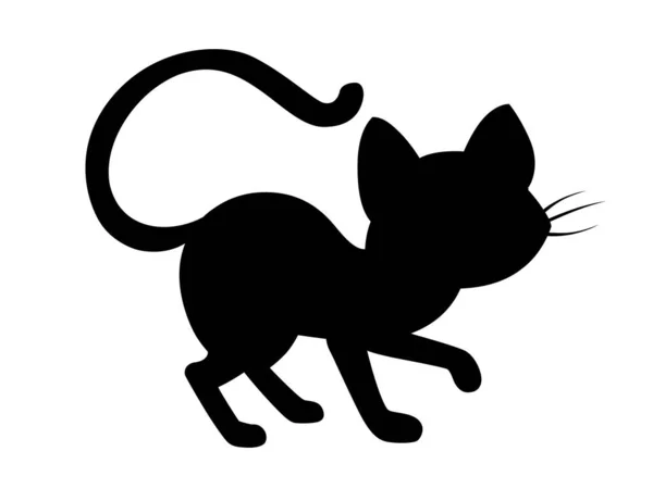 Silhouette noire mignonne adorable chat noir dessin animé animal dessin vectoriel plat sur fond blanc — Image vectorielle