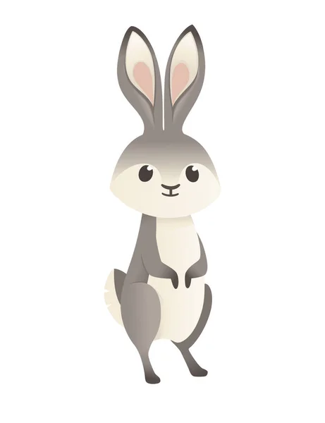 Симпатичный серый кролик стоит на двух ногах и с нетерпением ждет мультик животное дизайн плоской векторной иллюстрации изолированы на белом фоне — стоковый вектор