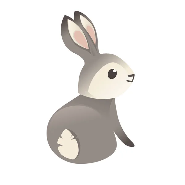 Симпатичный серый кролик, сидящий на земле мультик животного дизайна плоская векторная иллюстрация, изолированная на белом фоне — стоковый вектор