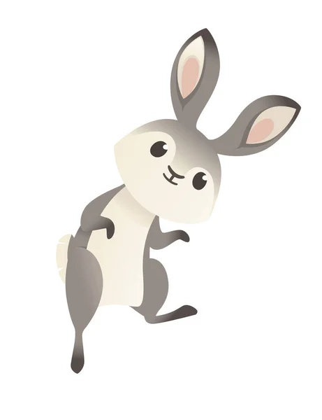 Симпатичный серый кролик прыгает и хочет играть в мультипликационный дизайн животных плоскую векторную иллюстрацию, изолированную на белом фоне — стоковый вектор