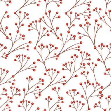 Beyaz arkaplanda düz vektör çizimi olmadan dalda pürüzsüz kırmızı frenk üzümü deseni